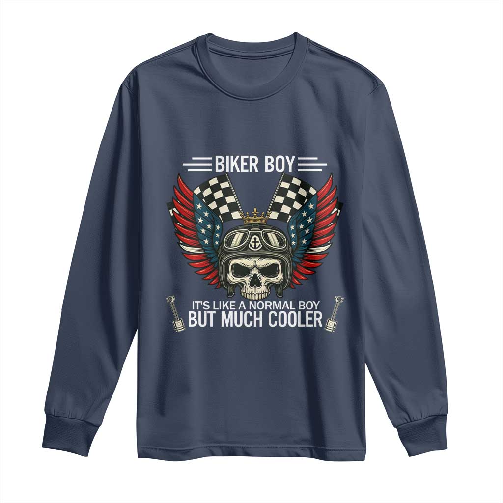 Skull Biker American Flag Motorcycle Biker Son Long Sleeve Shirt - Wonder Print Shop