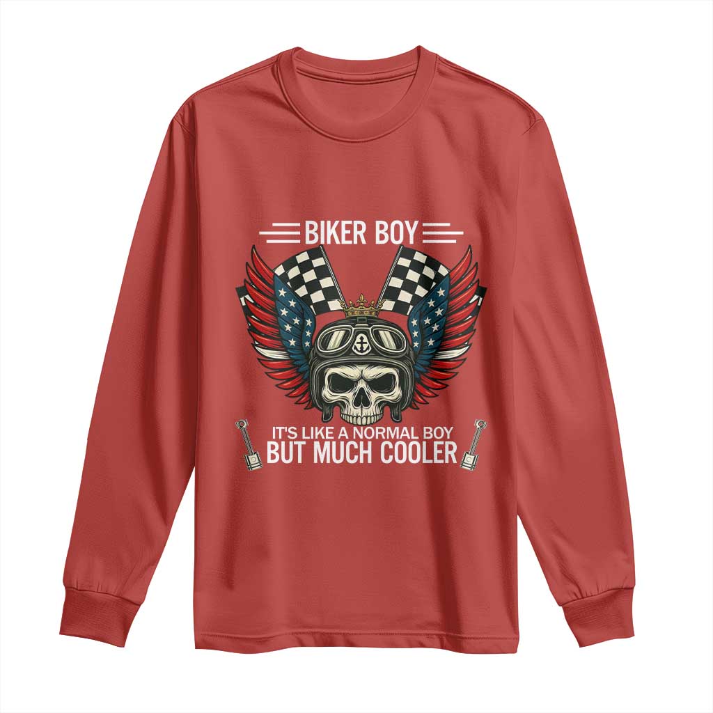 Skull Biker American Flag Motorcycle Biker Son Long Sleeve Shirt - Wonder Print Shop