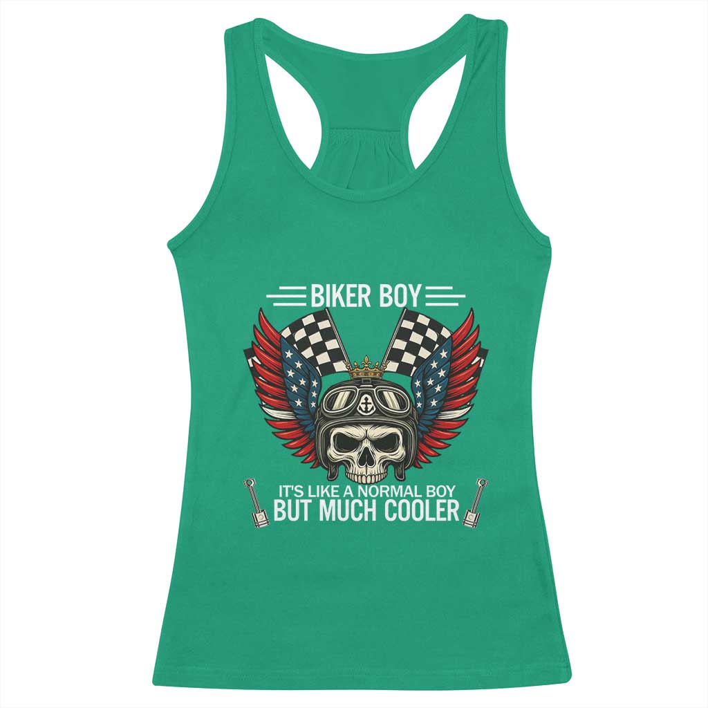 Skull Biker American Flag Motorcycle Biker Son Racerback Tank Top - Wonder Print Shop