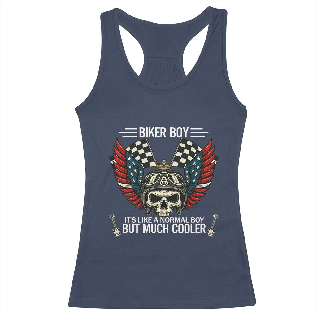 Skull Biker American Flag Motorcycle Biker Son Racerback Tank Top - Wonder Print Shop