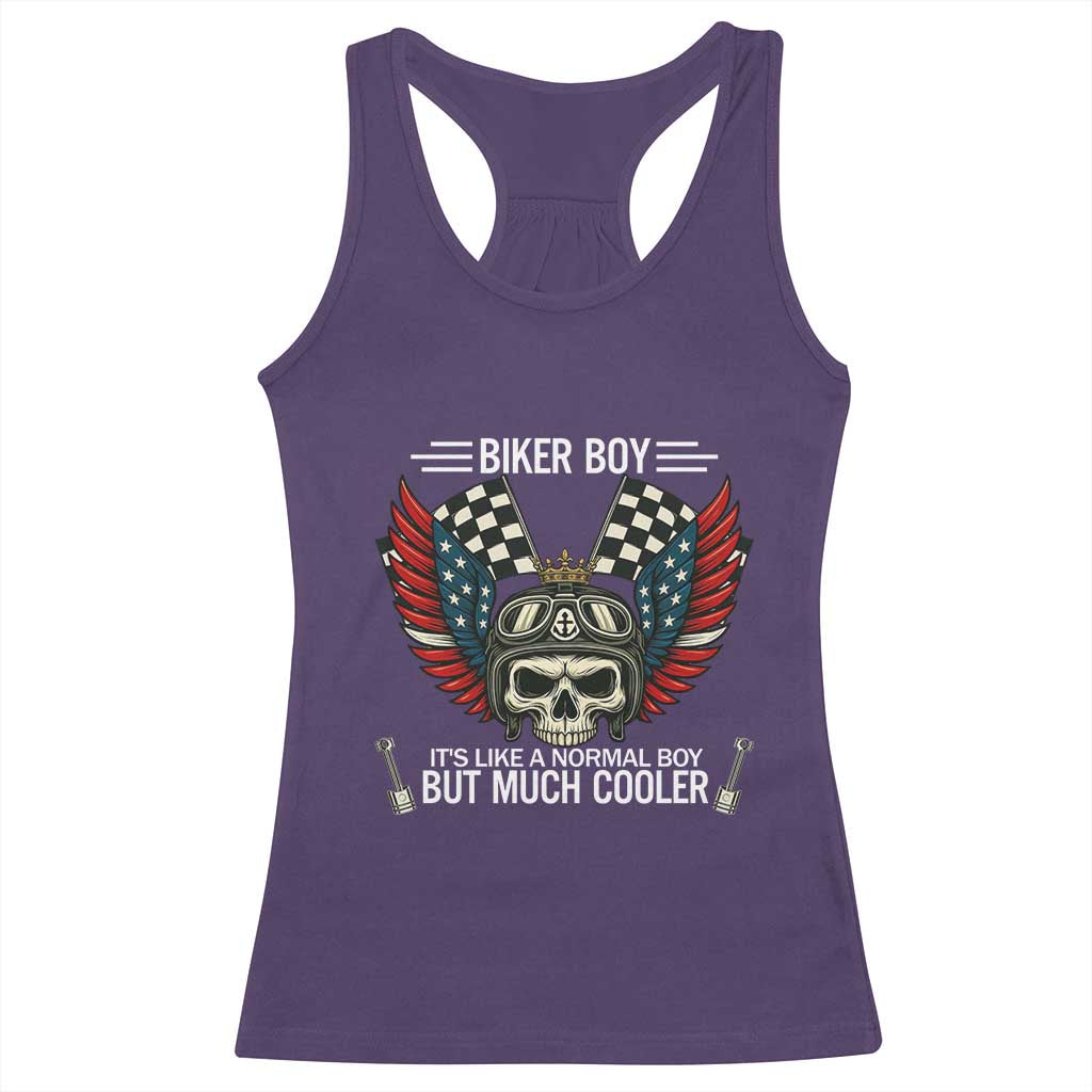 Skull Biker American Flag Motorcycle Biker Son Racerback Tank Top - Wonder Print Shop