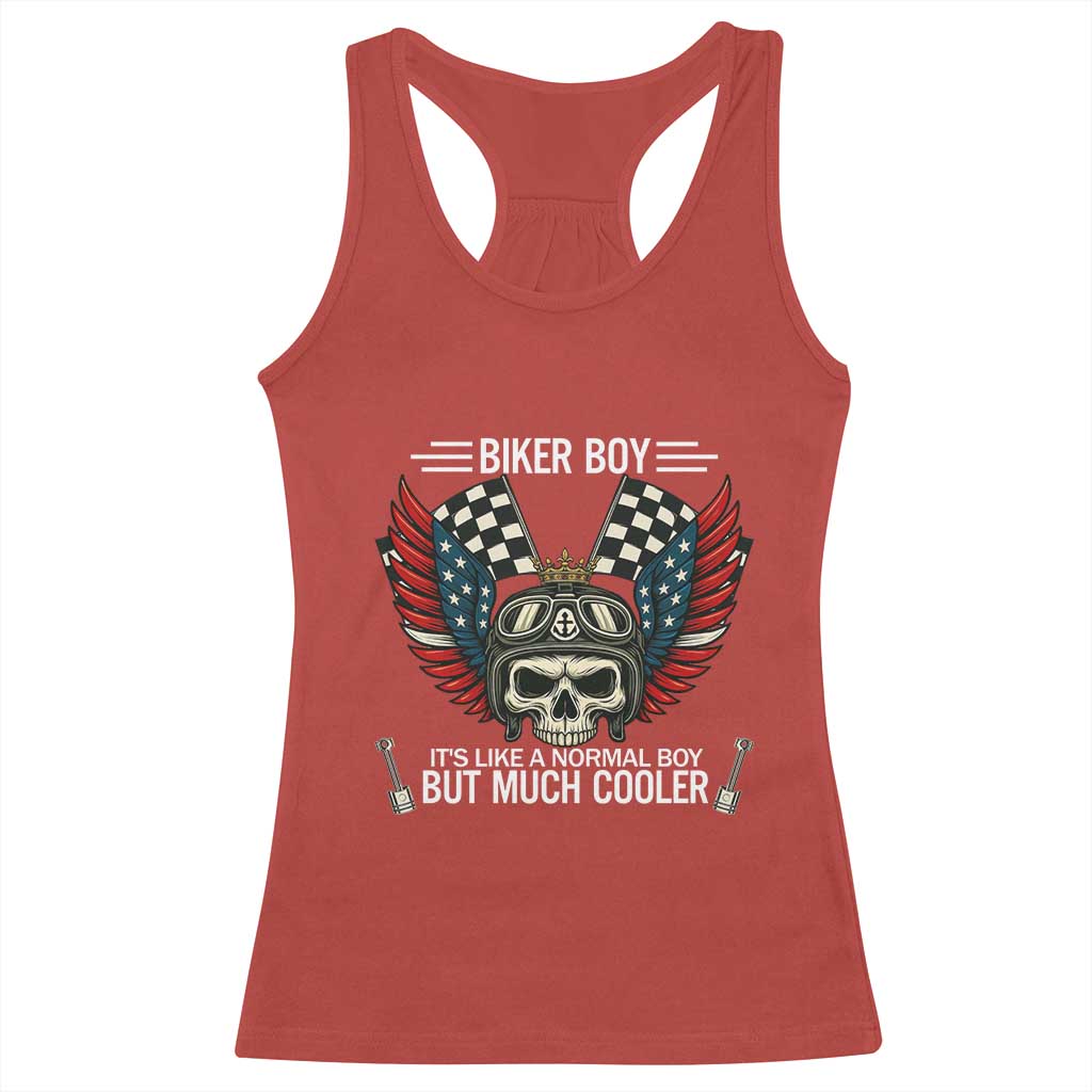 Skull Biker American Flag Motorcycle Biker Son Racerback Tank Top - Wonder Print Shop