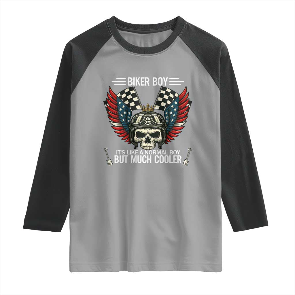 Skull Biker American Flag Motorcycle Biker Son Raglan Shirt - Wonder Print Shop