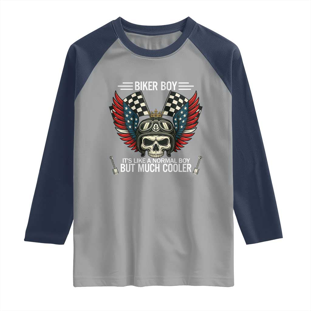 Skull Biker American Flag Motorcycle Biker Son Raglan Shirt - Wonder Print Shop