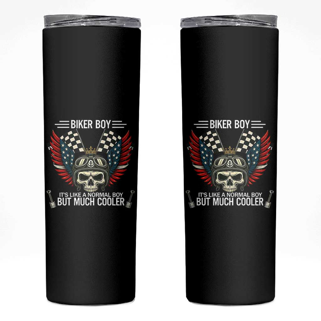 Skull Biker American Flag Motorcycle Biker Son Skinny Tumbler