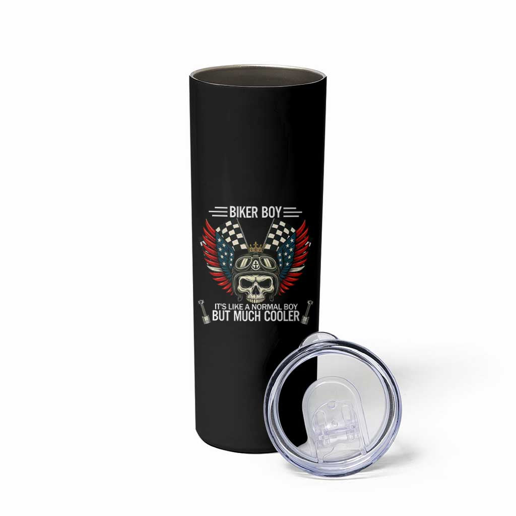 Skull Biker American Flag Motorcycle Biker Son Skinny Tumbler