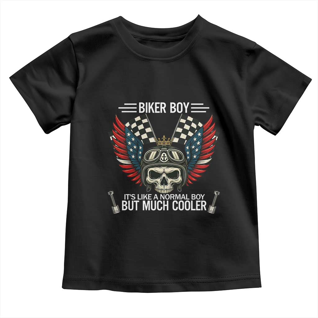 Skull Biker American Flag Motorcycle Biker Son Toddler T Shirt - Wonder Print Shop