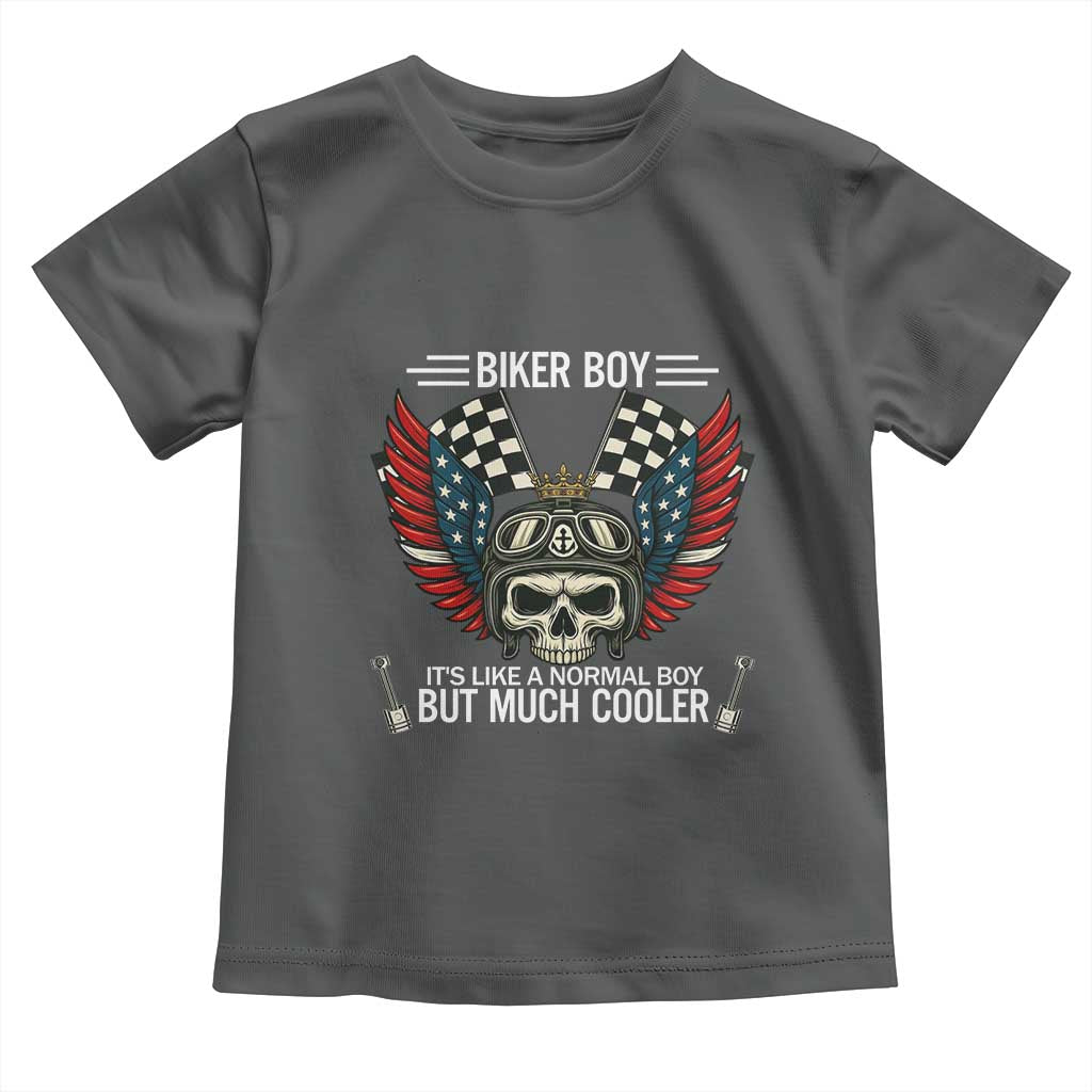 Skull Biker American Flag Motorcycle Biker Son Toddler T Shirt - Wonder Print Shop