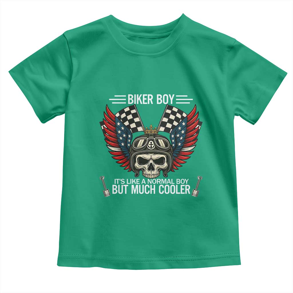 Skull Biker American Flag Motorcycle Biker Son Toddler T Shirt - Wonder Print Shop