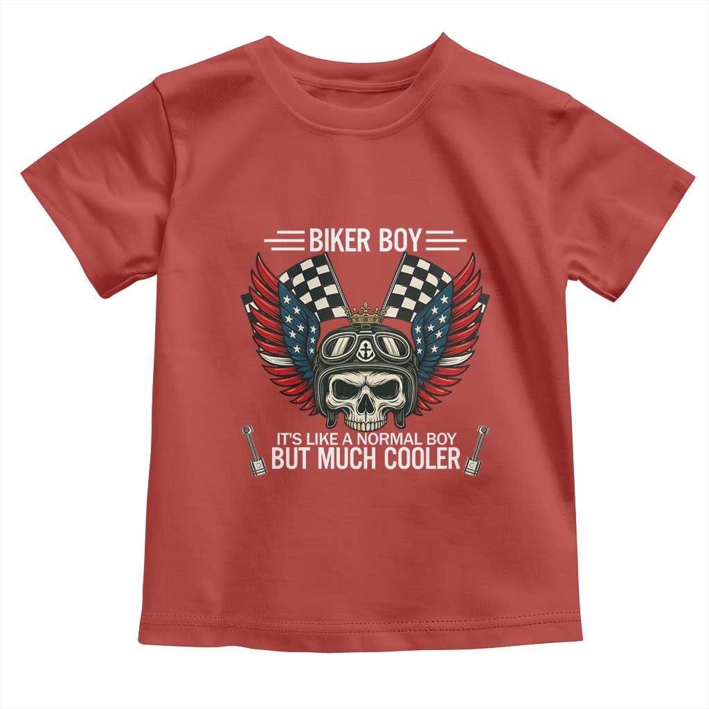 Skull Biker American Flag Motorcycle Biker Son Toddler T Shirt - Wonder Print Shop