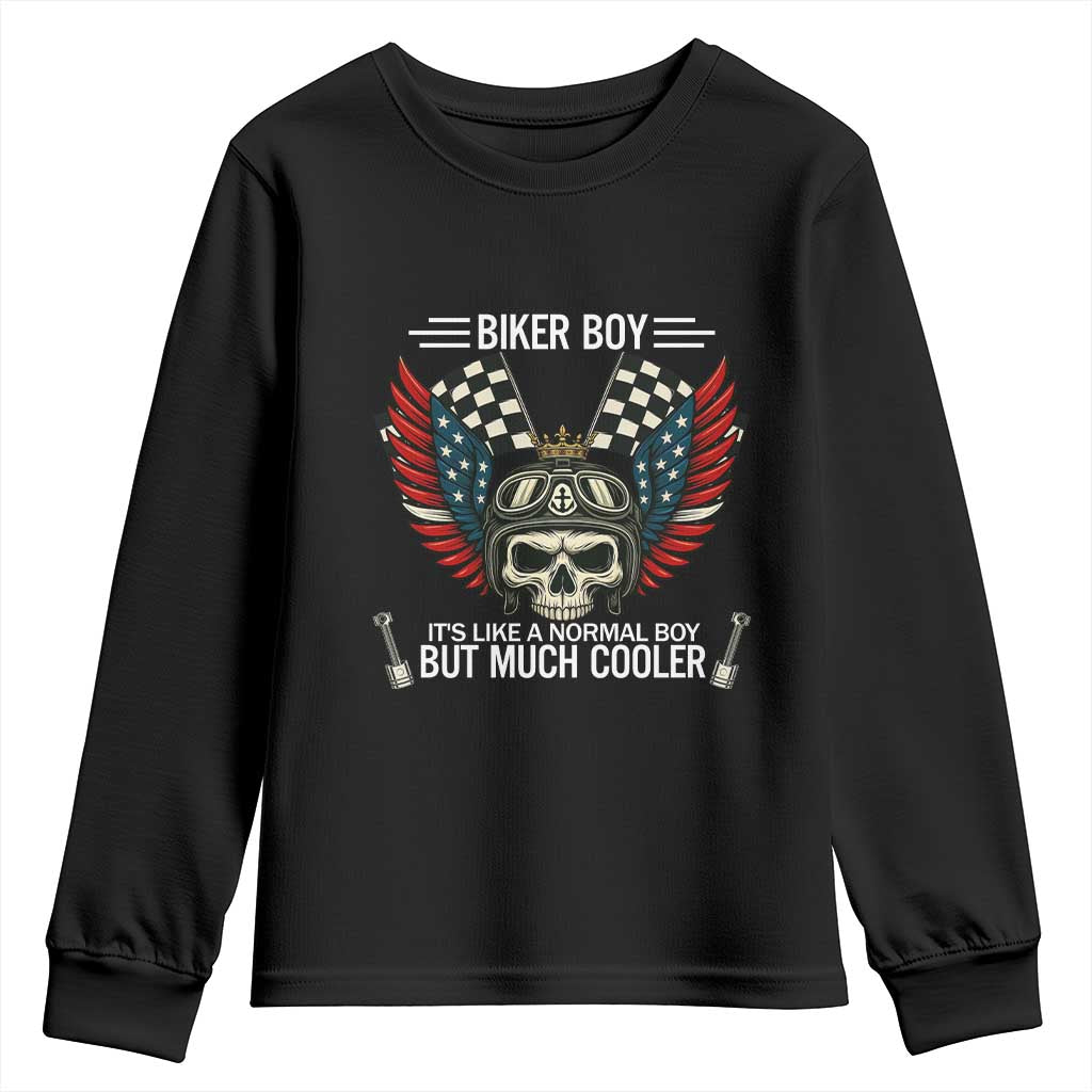 Skull Biker American Flag Motorcycle Biker Son Youth Sweatshirt - Wonder Print Shop