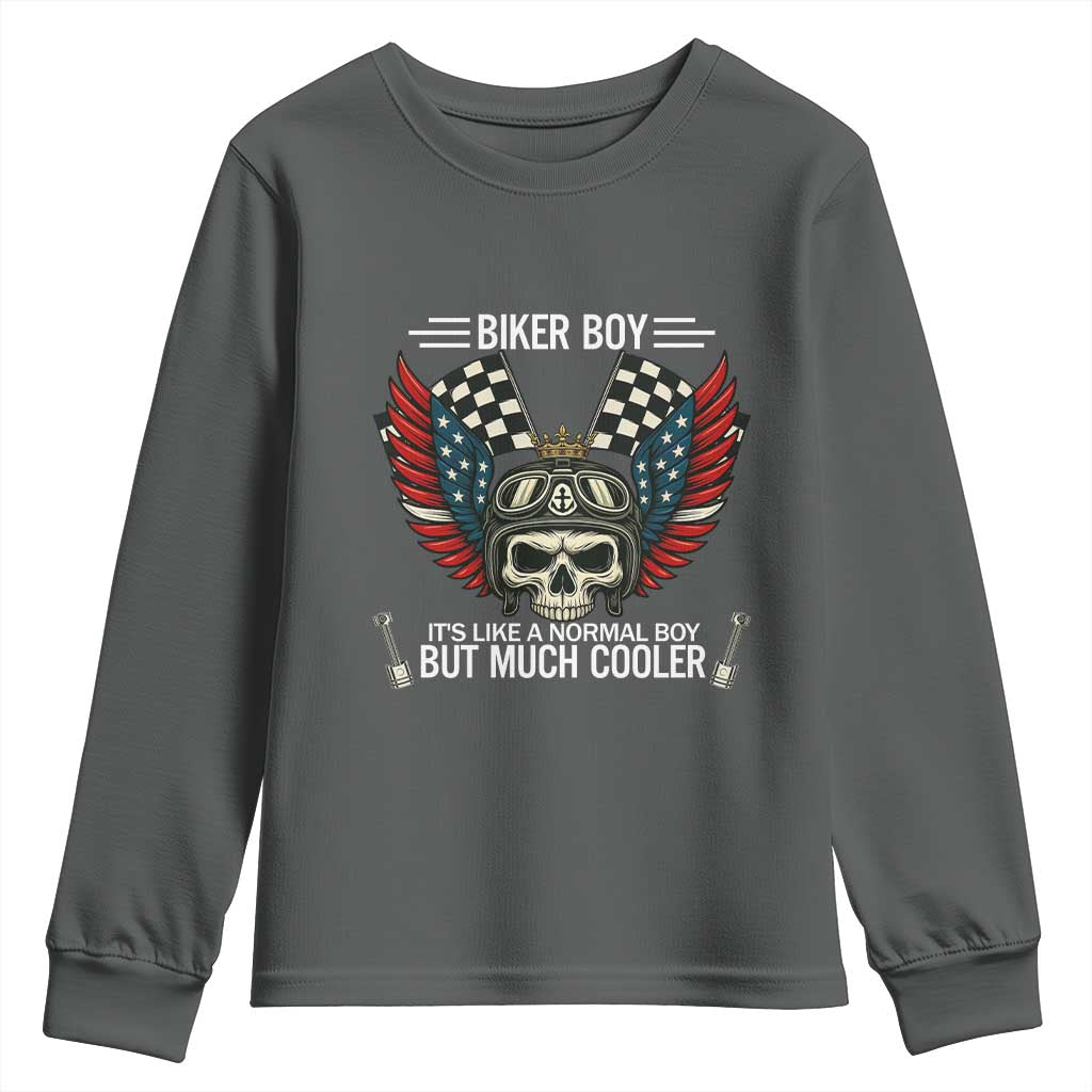 Skull Biker American Flag Motorcycle Biker Son Youth Sweatshirt - Wonder Print Shop