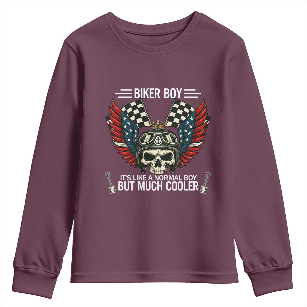 Skull Biker American Flag Motorcycle Biker Son Youth Sweatshirt - Wonder Print Shop