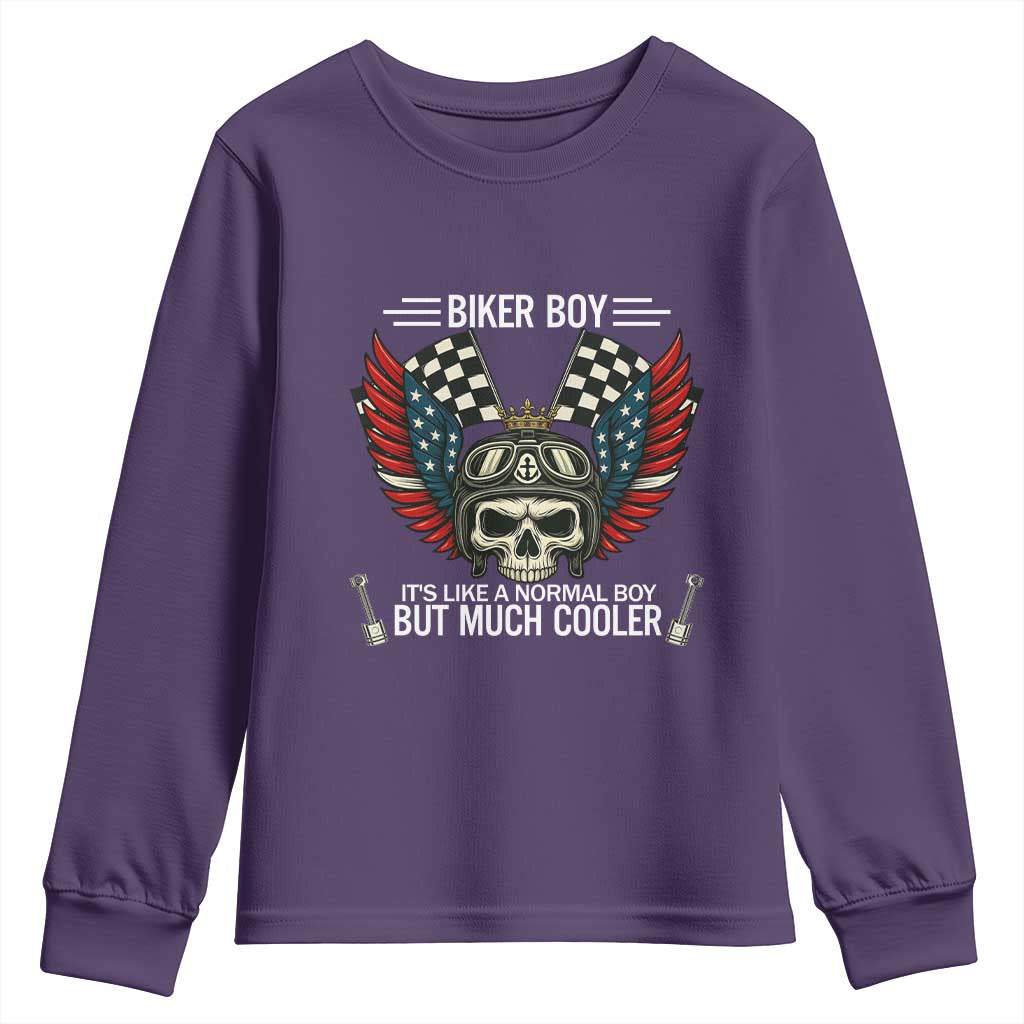 Skull Biker American Flag Motorcycle Biker Son Youth Sweatshirt - Wonder Print Shop