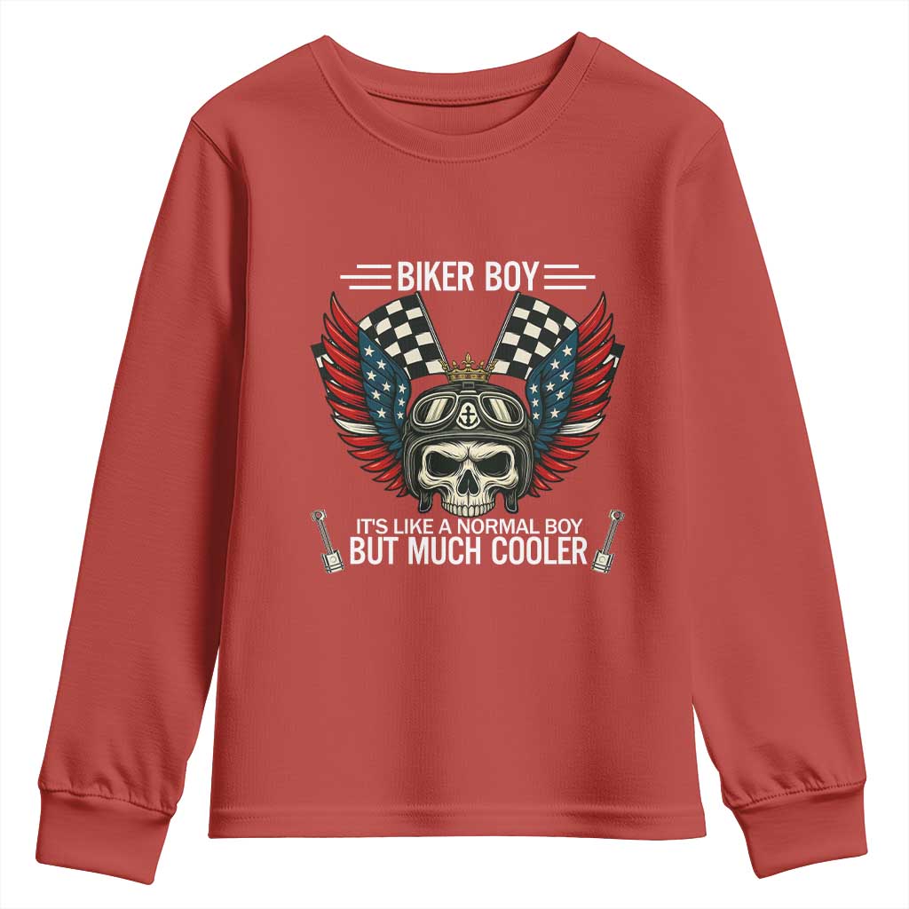 Skull Biker American Flag Motorcycle Biker Son Youth Sweatshirt - Wonder Print Shop