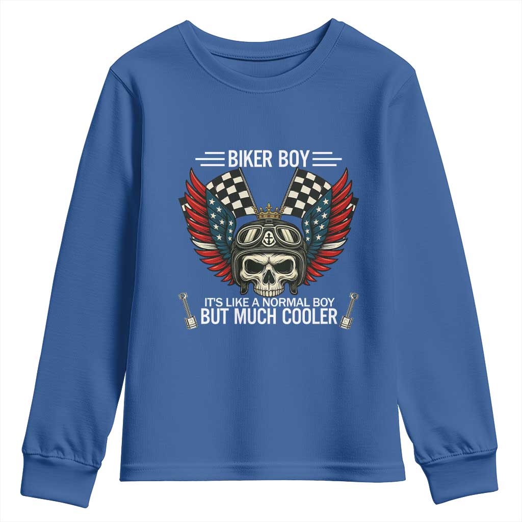 Skull Biker American Flag Motorcycle Biker Son Youth Sweatshirt - Wonder Print Shop