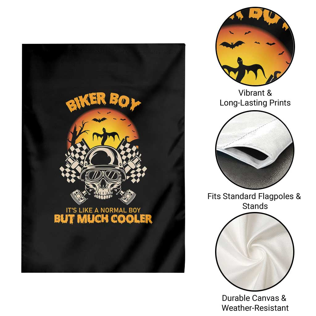 Funny Skull Motocycle Halloween Biker Son Garden Flag Biker Boy It's Like A Normal Boy But Much Cooler - Wonder Print Shop