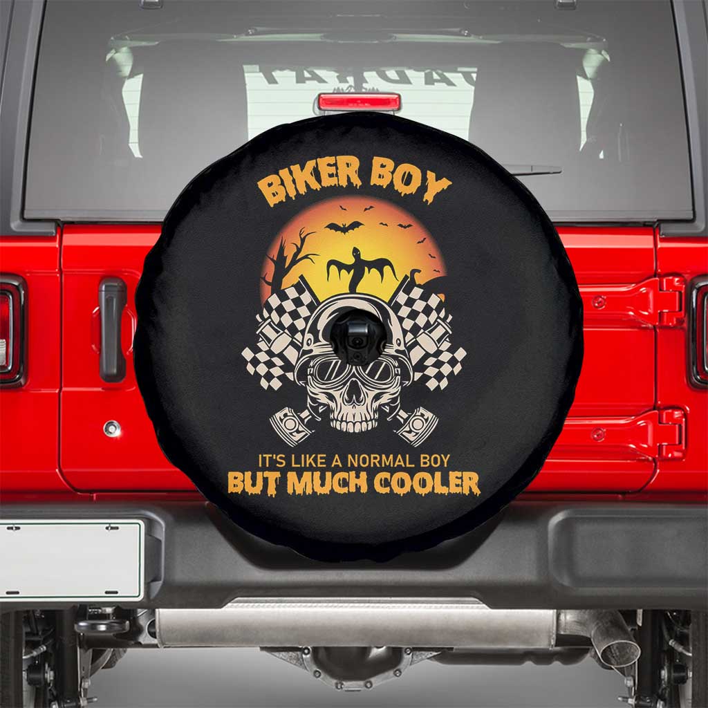 Funny Skull Motocycle Halloween Biker Son Spare Tire Cover Biker Boy It's Like A Normal Boy But Much Cooler - Wonder Print Shop
