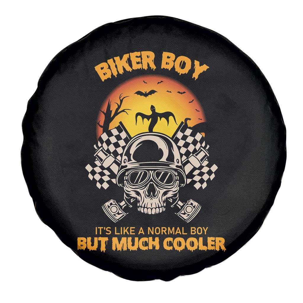Funny Skull Motocycle Halloween Biker Son Spare Tire Cover Biker Boy It's Like A Normal Boy But Much Cooler - Wonder Print Shop