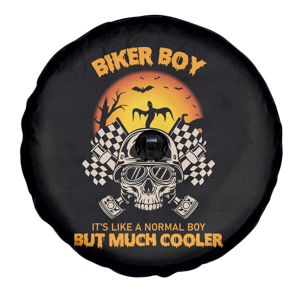 Funny Skull Motocycle Halloween Biker Son Spare Tire Cover Biker Boy It's Like A Normal Boy But Much Cooler - Wonder Print Shop