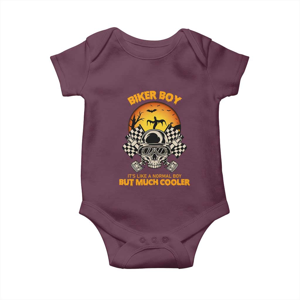 Funny Skull Motocycle Halloween Biker Son Baby Onesie Biker Boy It's Like A Normal Boy But Much Cooler - Wonder Print Shop