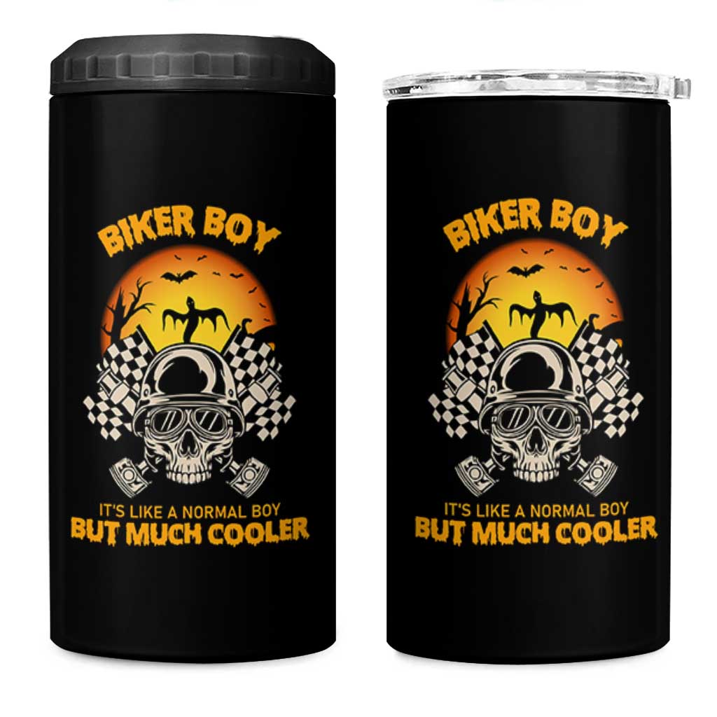 Funny Skull Motocycle Halloween Biker Son 4 in 1 Can Cooler Tumbler Biker Boy It's Like A Normal Boy But Much Cooler