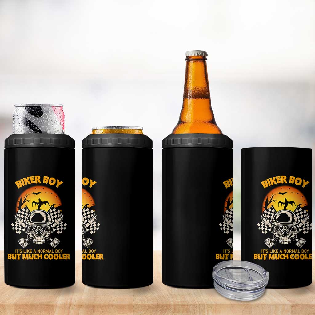 Funny Skull Motocycle Halloween Biker Son 4 in 1 Can Cooler Tumbler Biker Boy It's Like A Normal Boy But Much Cooler