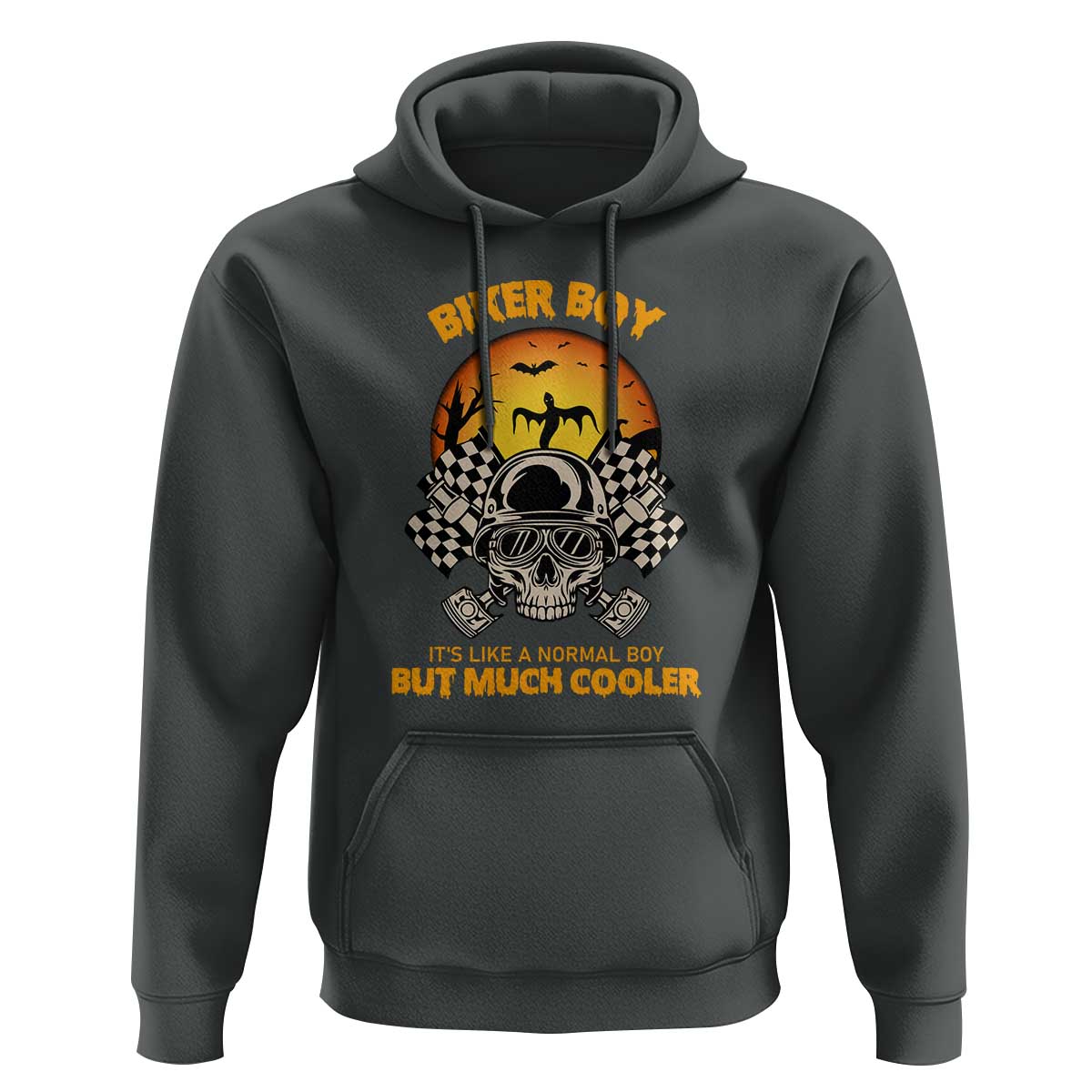 Funny Skull Motocycle Halloween Biker Son Hoodie Biker Boy It's Like A Normal Boy But Much Cooler - Wonder Print Shop
