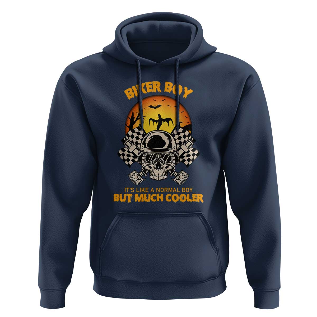 Funny Skull Motocycle Halloween Biker Son Hoodie Biker Boy It's Like A Normal Boy But Much Cooler - Wonder Print Shop