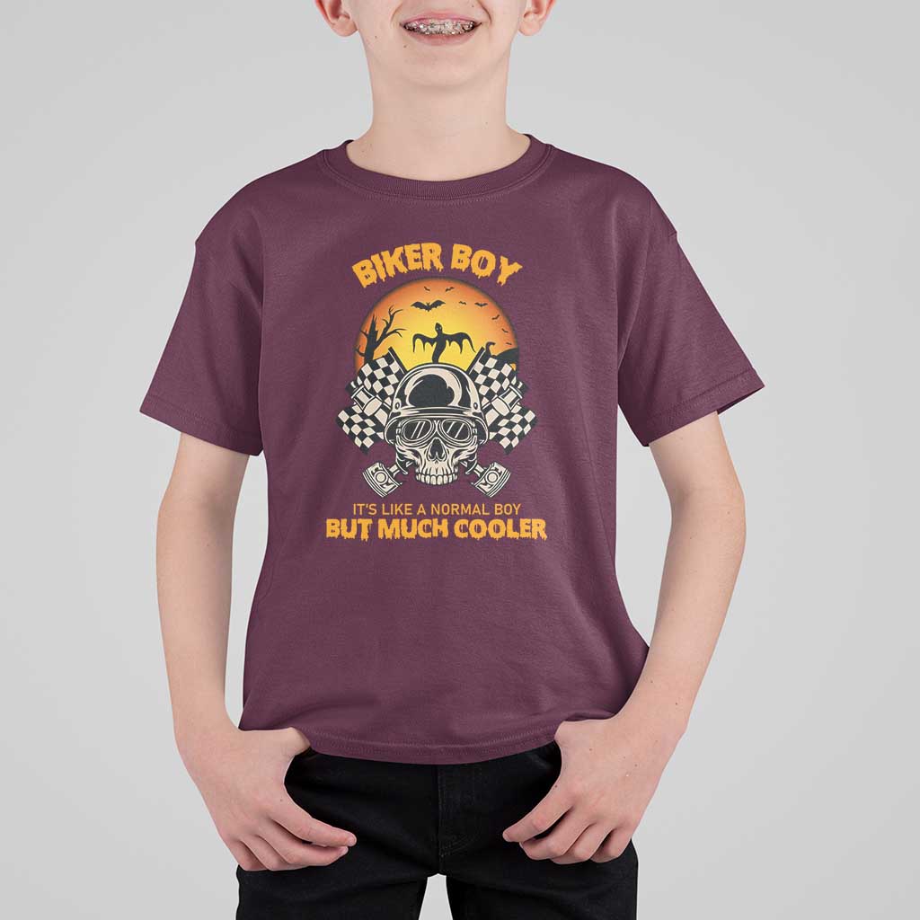 Funny Skull Motocycle Halloween Biker Son T Shirt For Kid Biker Boy It's Like A Normal Boy But Much Cooler - Wonder Print Shop