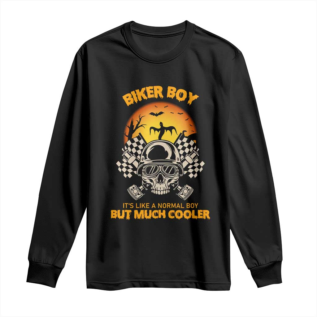 Funny Skull Motocycle Halloween Biker Son Long Sleeve Shirt Biker Boy It's Like A Normal Boy But Much Cooler - Wonder Print Shop