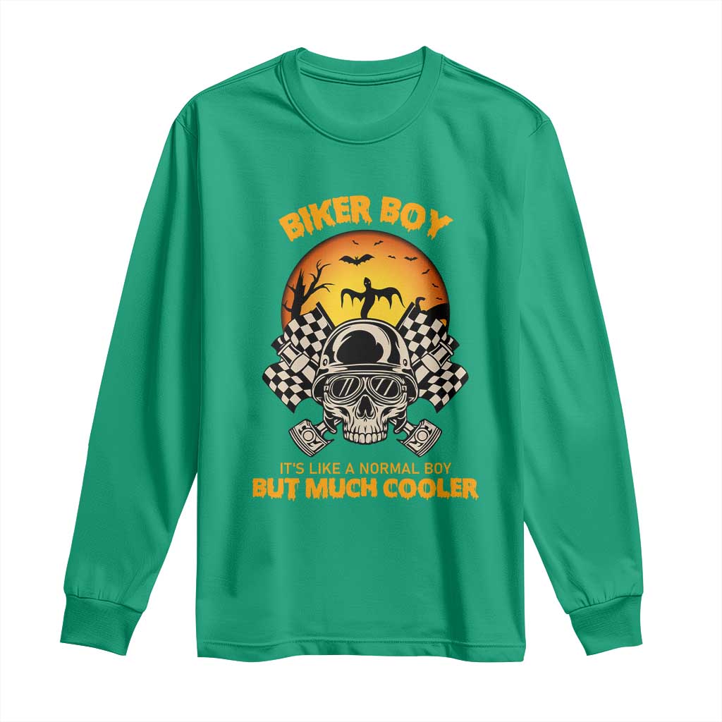 Funny Skull Motocycle Halloween Biker Son Long Sleeve Shirt Biker Boy It's Like A Normal Boy But Much Cooler - Wonder Print Shop