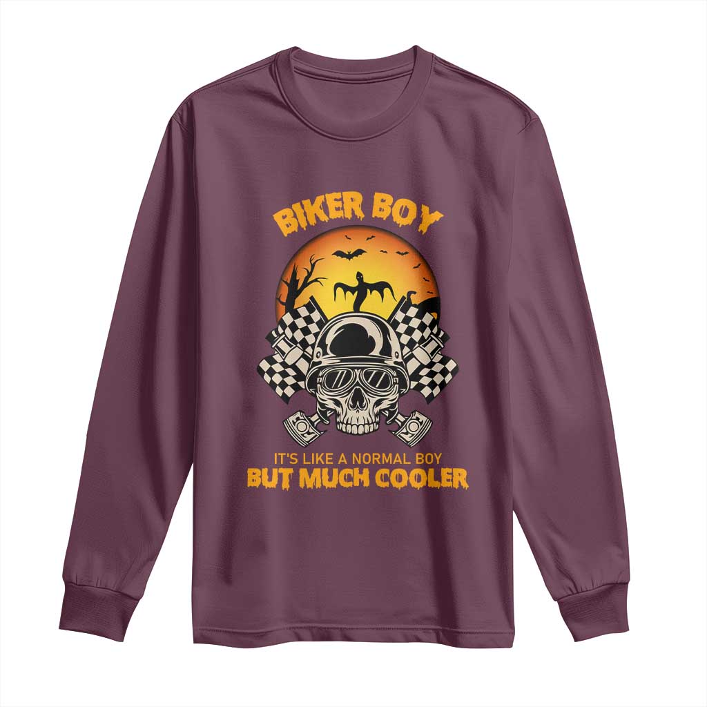 Funny Skull Motocycle Halloween Biker Son Long Sleeve Shirt Biker Boy It's Like A Normal Boy But Much Cooler - Wonder Print Shop