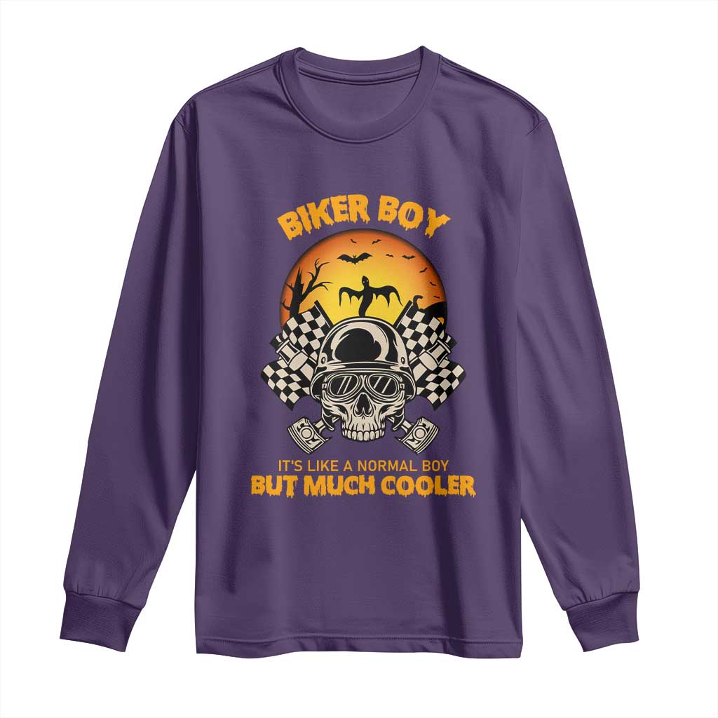 Funny Skull Motocycle Halloween Biker Son Long Sleeve Shirt Biker Boy It's Like A Normal Boy But Much Cooler - Wonder Print Shop