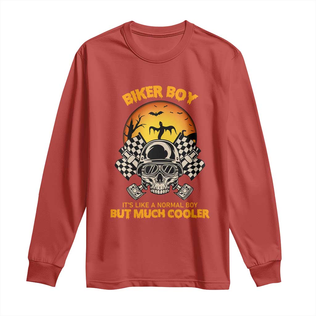 Funny Skull Motocycle Halloween Biker Son Long Sleeve Shirt Biker Boy It's Like A Normal Boy But Much Cooler - Wonder Print Shop