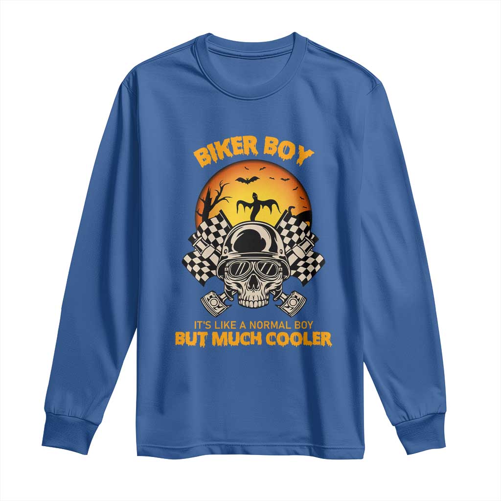 Funny Skull Motocycle Halloween Biker Son Long Sleeve Shirt Biker Boy It's Like A Normal Boy But Much Cooler - Wonder Print Shop