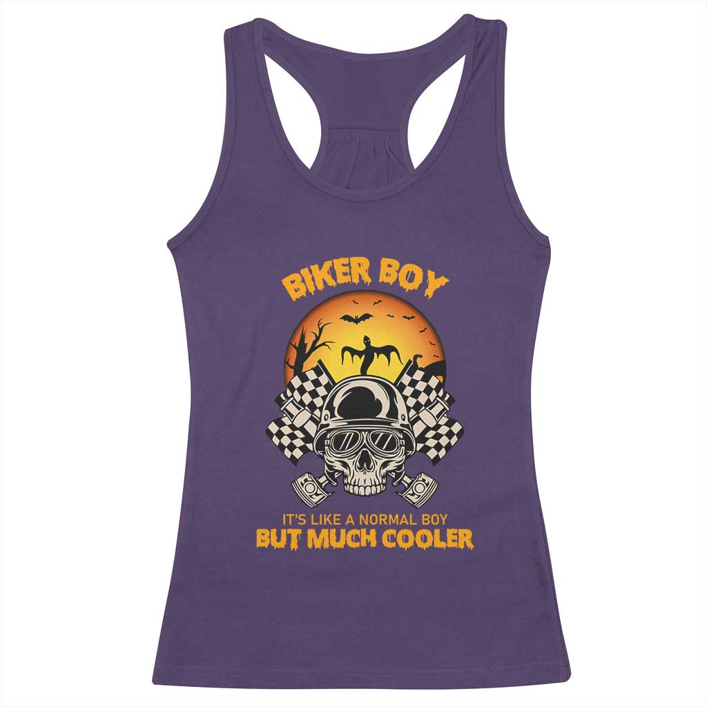Funny Skull Motocycle Halloween Biker Son Racerback Tank Top Biker Boy It's Like A Normal Boy But Much Cooler - Wonder Print Shop