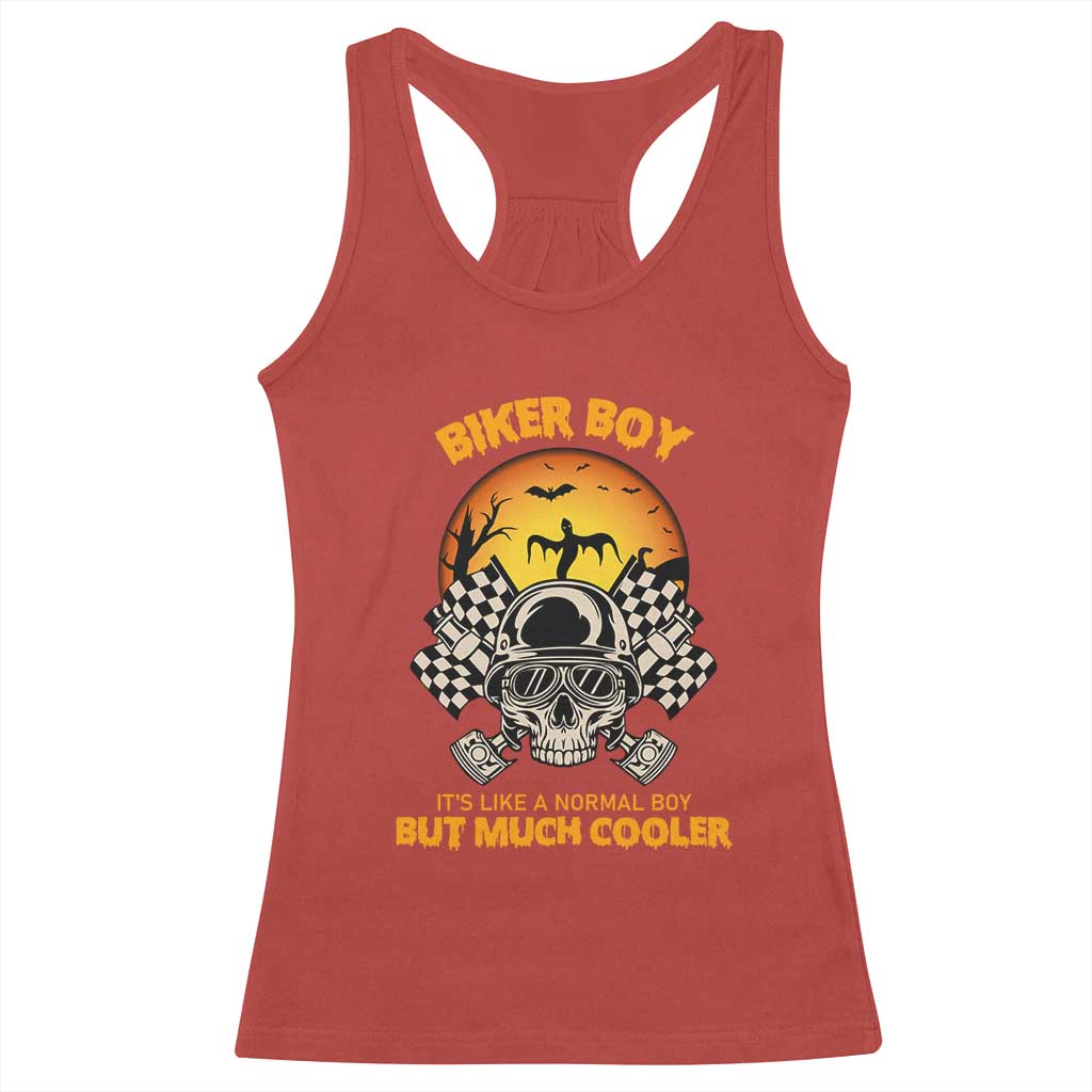 Funny Skull Motocycle Halloween Biker Son Racerback Tank Top Biker Boy It's Like A Normal Boy But Much Cooler - Wonder Print Shop