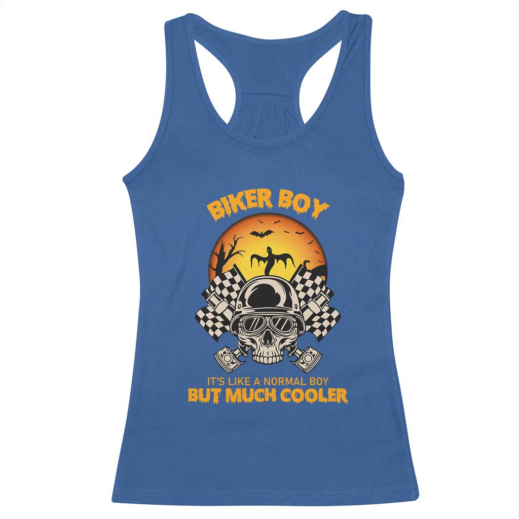 Funny Skull Motocycle Halloween Biker Son Racerback Tank Top Biker Boy It's Like A Normal Boy But Much Cooler - Wonder Print Shop