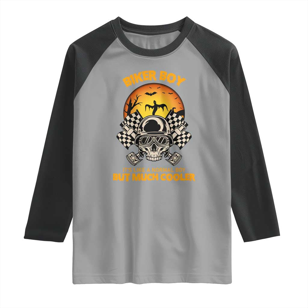 Funny Skull Motocycle Halloween Biker Son Raglan Shirt Biker Boy It's Like A Normal Boy But Much Cooler - Wonder Print Shop