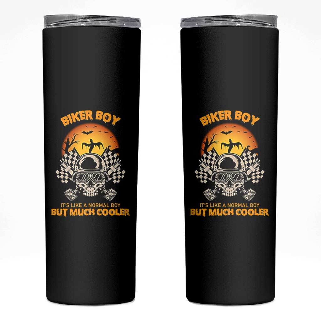 Funny Skull Motocycle Halloween Biker Son Skinny Tumbler Biker Boy It's Like A Normal Boy But Much Cooler
