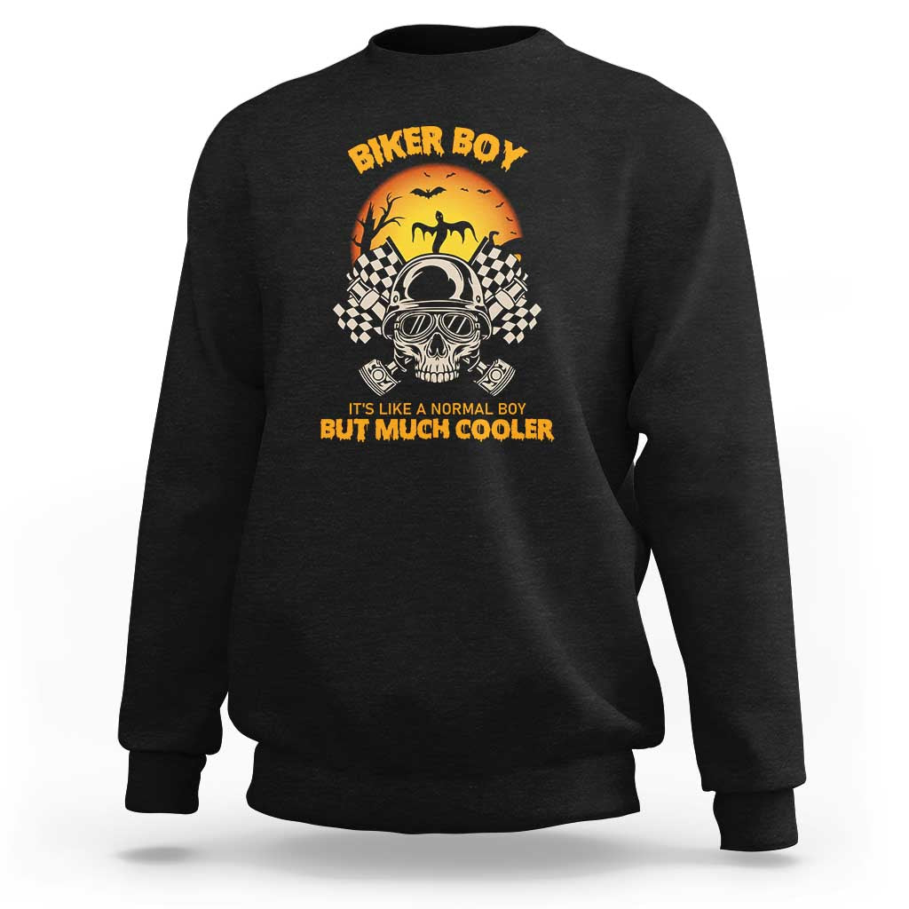 Funny Skull Motocycle Halloween Biker Son Sweatshirt Biker Boy It's Like A Normal Boy But Much Cooler - Wonder Print Shop