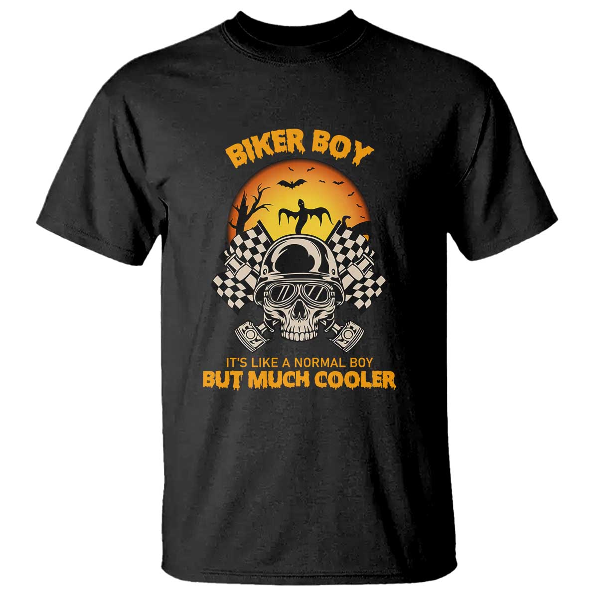 Funny Skull Motocycle Halloween Biker Son T Shirt Biker Boy It's Like A Normal Boy But Much Cooler - Wonder Print Shop