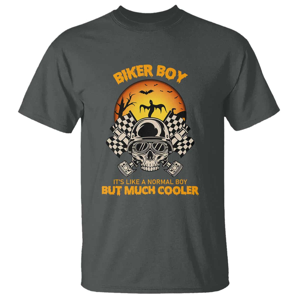 Funny Skull Motocycle Halloween Biker Son T Shirt Biker Boy It's Like A Normal Boy But Much Cooler - Wonder Print Shop