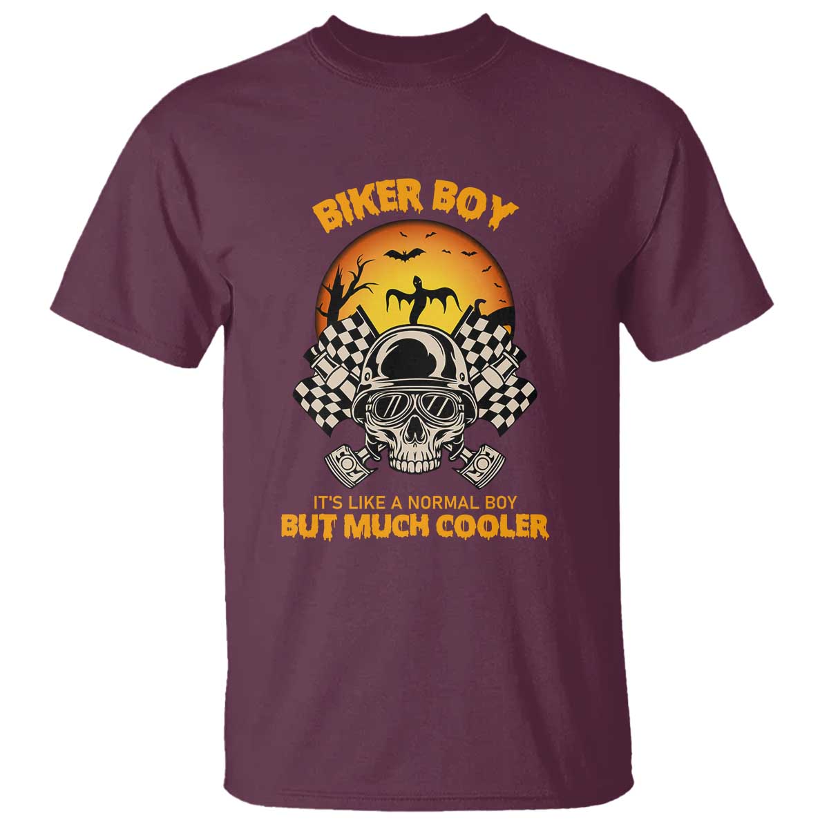 Funny Skull Motocycle Halloween Biker Son T Shirt Biker Boy It's Like A Normal Boy But Much Cooler - Wonder Print Shop