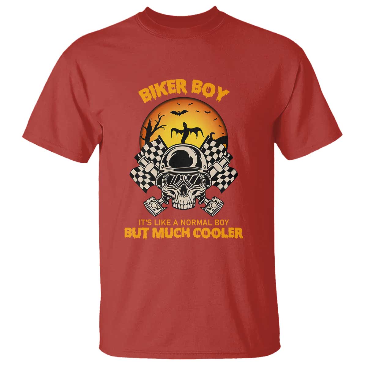 Funny Skull Motocycle Halloween Biker Son T Shirt Biker Boy It's Like A Normal Boy But Much Cooler - Wonder Print Shop
