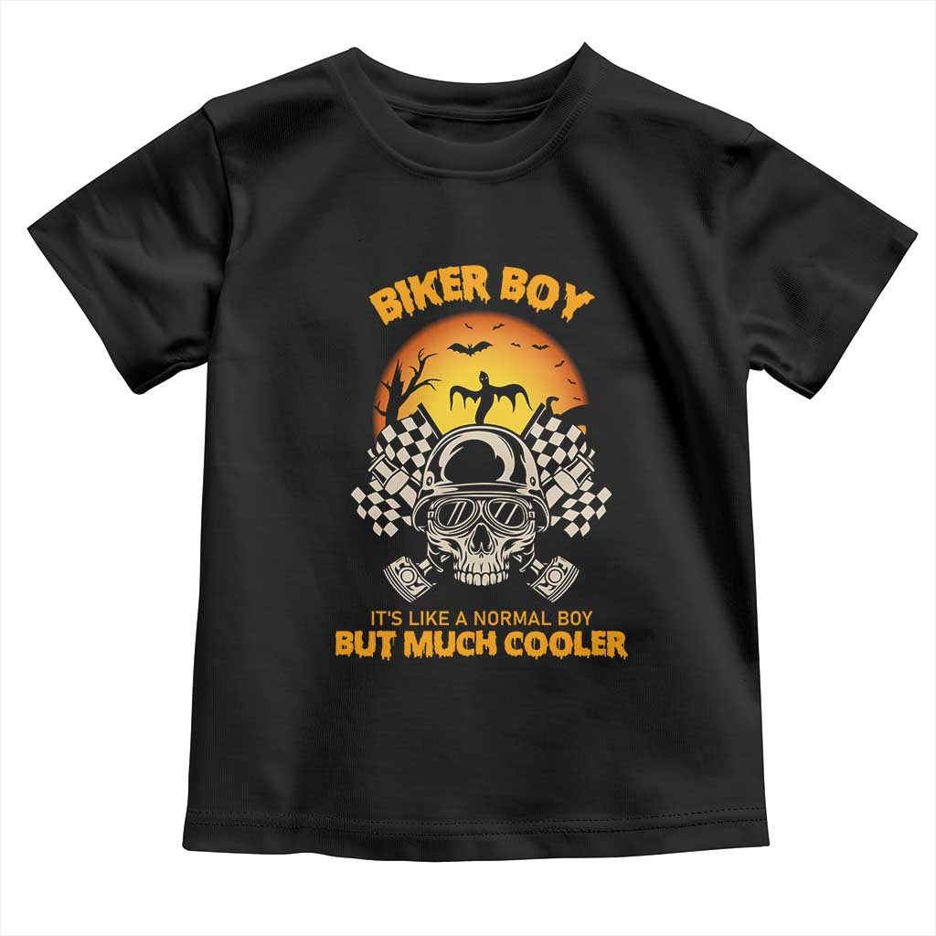 Funny Skull Motocycle Halloween Biker Son Toddler T Shirt Biker Boy It's Like A Normal Boy But Much Cooler - Wonder Print Shop