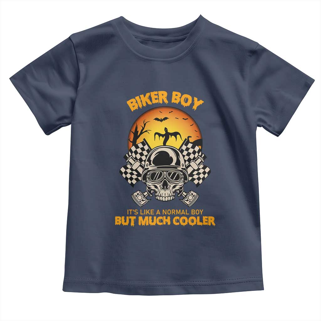 Funny Skull Motocycle Halloween Biker Son Toddler T Shirt Biker Boy It's Like A Normal Boy But Much Cooler - Wonder Print Shop