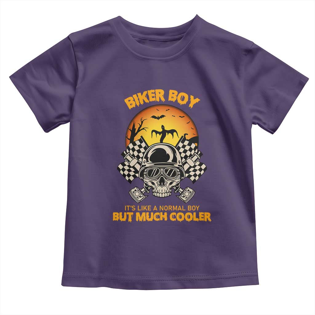 Funny Skull Motocycle Halloween Biker Son Toddler T Shirt Biker Boy It's Like A Normal Boy But Much Cooler - Wonder Print Shop
