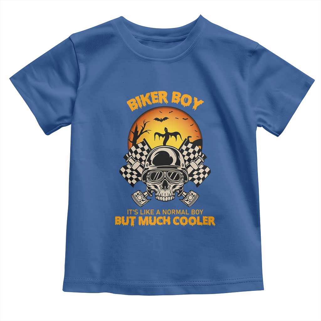 Funny Skull Motocycle Halloween Biker Son Toddler T Shirt Biker Boy It's Like A Normal Boy But Much Cooler - Wonder Print Shop